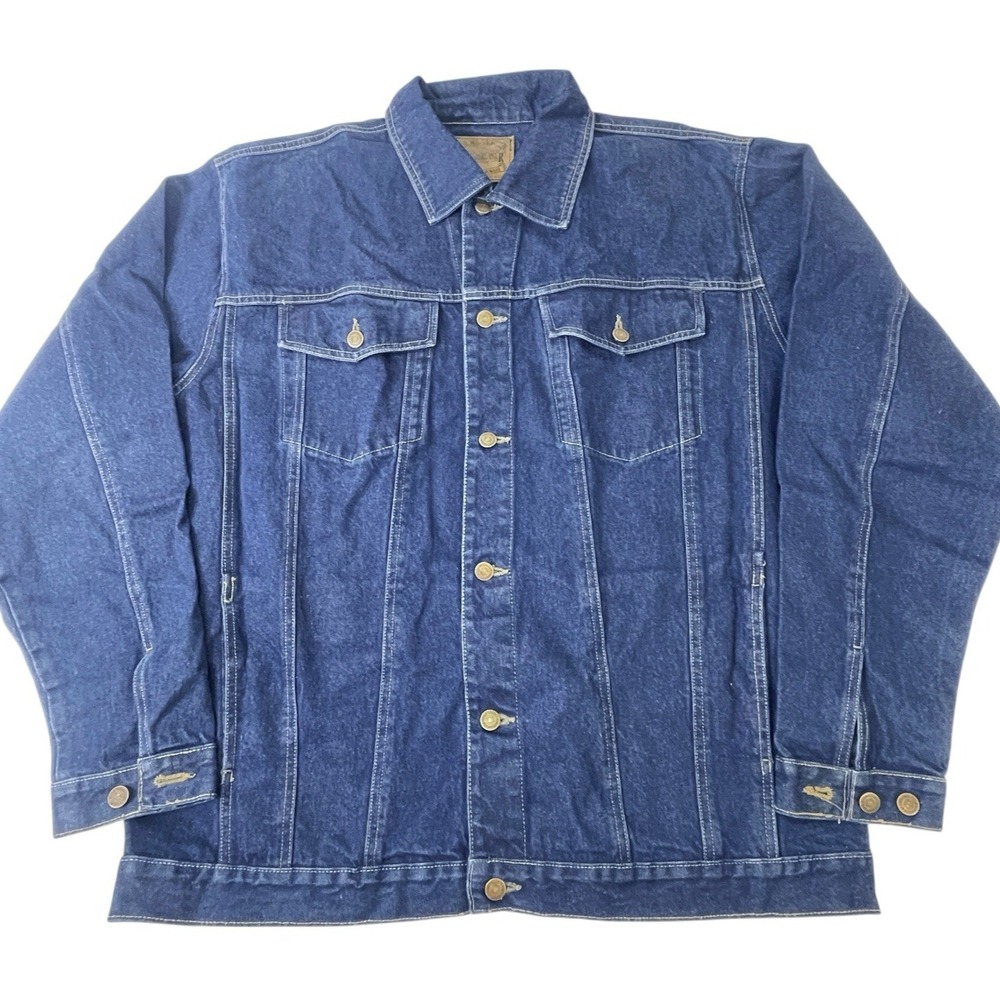 Windbreaker Stone Wash Trucker Mens XLT Denim Jacket Blue Jean Button Front‎